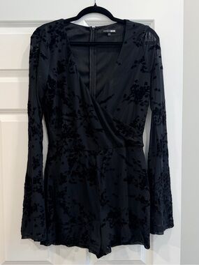 Black Velvet Floral Romper